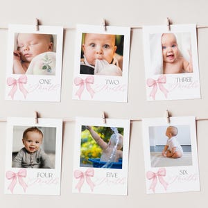 Pink Bow First Year Photos, Pink Coquette Bow, Birthday Milestone Photos, Baby's First Year Month Photos, Monthly Photo Banner, BD126