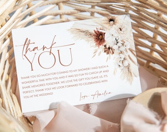 Boho Thank You Card Template, Printable Thank You Card Instant Download Thank You Card, Bridal Shower Thank You, Boho Floral Thank You, BS16