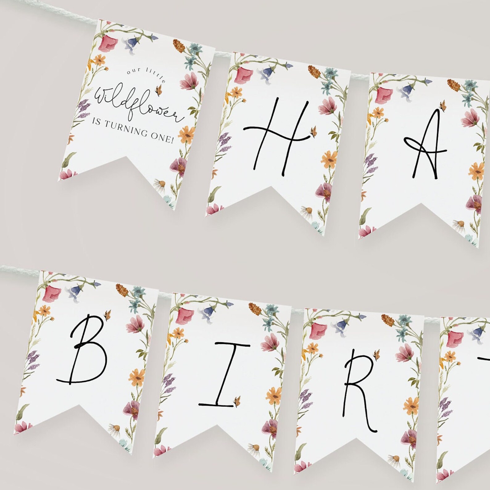 Wildflower Happy Birthday Banner, Happy 1st Birthday Banner Printable ...