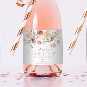 Spring Floral Bridal Shower Mini Champagne Labels, Printable Label, Pink Floral Champagne Labels, Cheers Wine Labels, Bridal Champagne, BS24