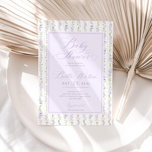 Baby Shower Invitation Template, Lavender Purple Floral Invite, Gender Neutral Baby Shower (Canva Editable) image 11