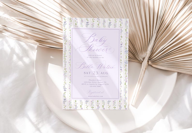 Baby Shower Invitation Template, Lavender Purple Floral Invite, Gender Neutral Baby Shower (Canva Editable) image 11