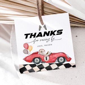 Fast One Birthday Thank You Favor Tag, Red Race Car Birthday Thank You Tag, Race Car Birthday Thank You, 1st Birthday, Fast One Party, BD39
