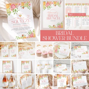 Main Squeeze Bridal Shower Invitation Bundle, Citrus Floral Bridal Shower Bundle, Editable Games, Printable Pink Floral Bundle, BS44