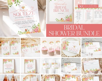 Main Squeeze Bridal Shower Invitation Bundle, Citrus Floral Bridal Shower Bundle, Editable Games, Printable Pink Floral Bundle, BS44