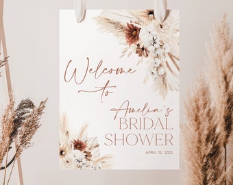 Modèle de plaque de bienvenue pour la douche nuptiale Boho, affiche de bienvenue florale pour la douche nuptiale Boho, plaque de bienvenue pour la douche nuptiale Boho bricolage, BS16