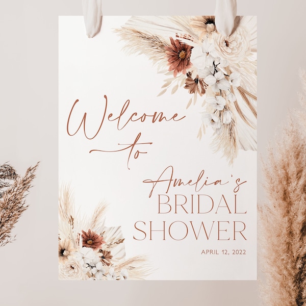 Boho Bridal Shower Welcome Sign Template, Boho Floral Bridal Shower Welcome Poster, Bohemian Bridal Shower Welcome Sign DIY, BS16