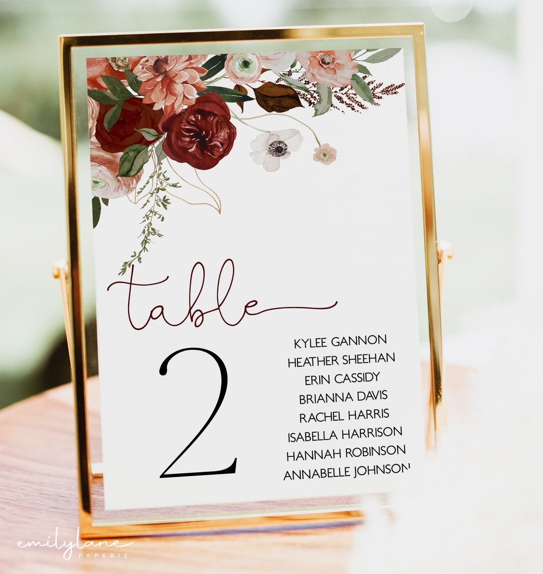 Fall Floral Table Numbers, Bridal Shower Table Numbers, Floral Table