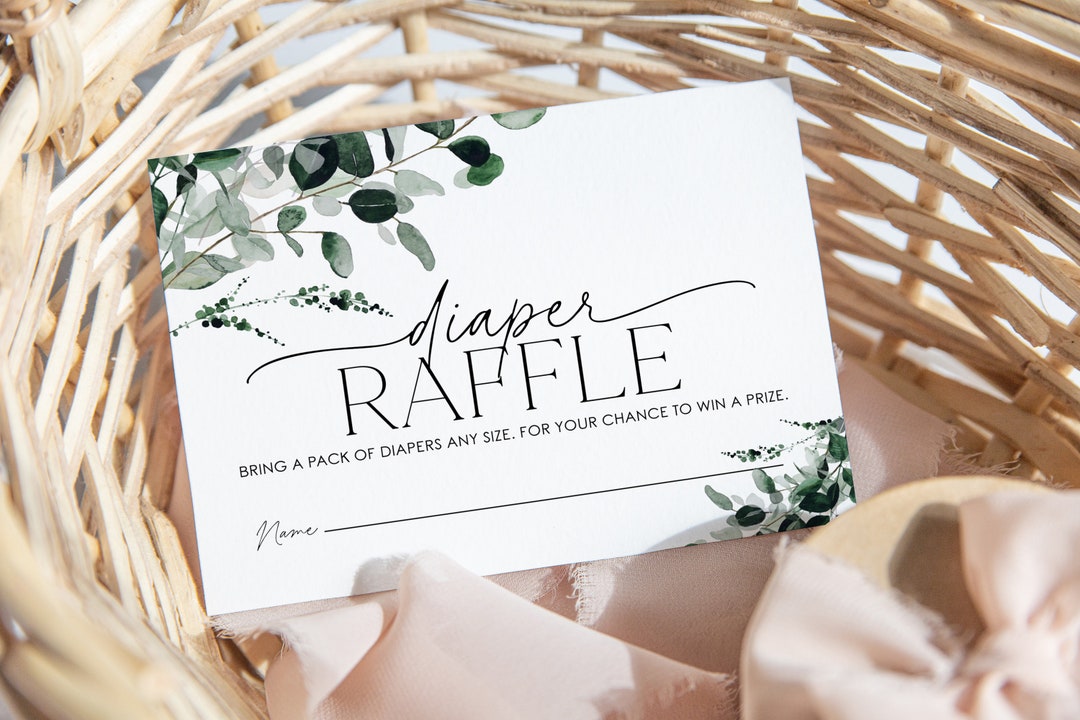 Diaper Raffle Card Example Diaper Raffle Card, Greenery Diaper Raffle Card Insert, Greenery Baby ...