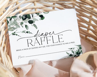 Diaper Raffle Card, Greenery Diaper Raffle Card Insert, Greenery Baby Shower Insert Cards, Gender Neutral Baby Shower, Greenery, BBS34