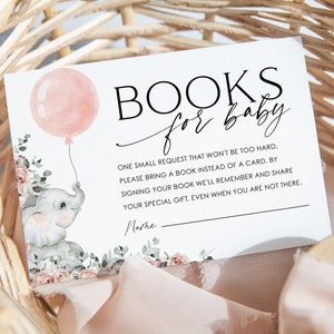 Livros de elefante para cartão de bebê, livros para inserção de bebê, cartões de inserção de chá de bebê, chá de bebê, chá de bebê menina, chá de bebê elefante, BBS32