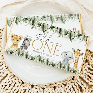 Wild One Chocolate Bar Wrapper, Candy Bar Wrapper Template, 1st Birthday Candy Bar Wrapper, Birthday Favors, Safari Birthday, BD04