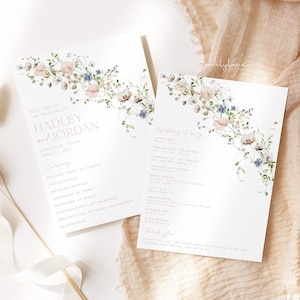 Wildflower Wedding Program Template, Floral Wedding Program, Wedding Program, Editable Programs, Printable Wedding Ceremony Program, WI16