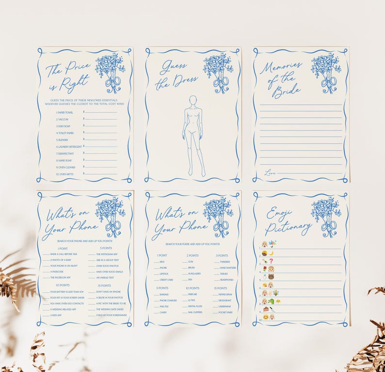 Bridal Shower Games, Fresh off the Market Bridal Shower Editable Games, Printable Games, Blue Bridal Games Pack, Blue Floral Bridal, BS69 画像 3