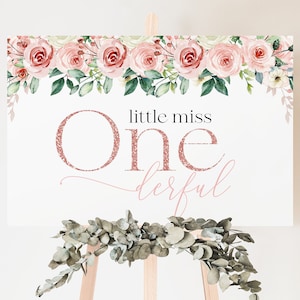 Little Miss Onederful 1st Birthday Sign: Pink Floral Backdrop (DIY Template)