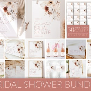 Boho Bridal Shower Invitation Bundle, Boho Floral Bridal Shower Invitation and Games Bundle, Editable Games, Printable Bridal Shower, BS03