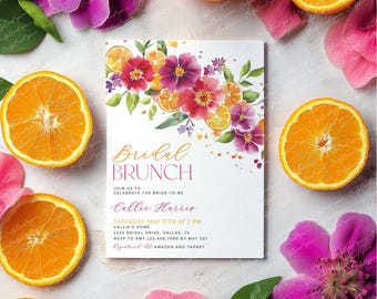 Citrus Bridal Brunch Invitation Template, Bright Floral Citrus Bridal Shower, Orange Citrus Bridal Shower, Pink Orange Purple Citrus, BS76