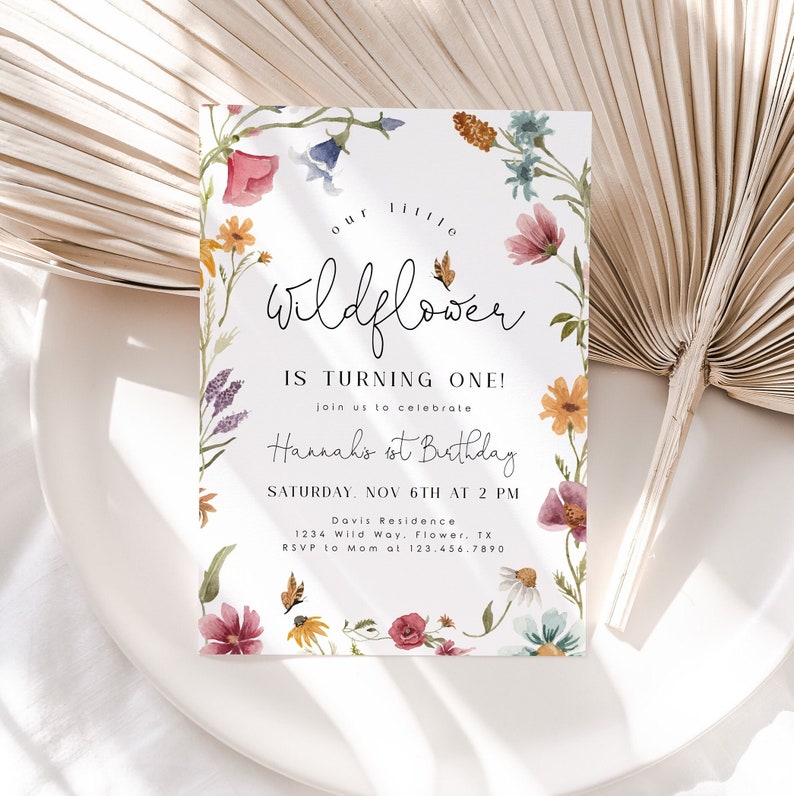 Wildflower First Birthday Invitation 1st Birthday Invitation Etsy