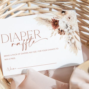 Tarjeta de rifa de pañales Boho, inserción de tarjeta de rifa de pañales florales Boho, tarjetas de inserción de baby shower Boho, baby shower de género neutro, bebé Boho, BBS27