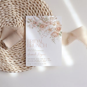 Faire-part pour le brunch de la mariée floral, invitation florale neutre pour la douche nuptiale, brunch de la mariée floral, modèle modifiable pour la douche nuptiale, floral, BS59 image 10