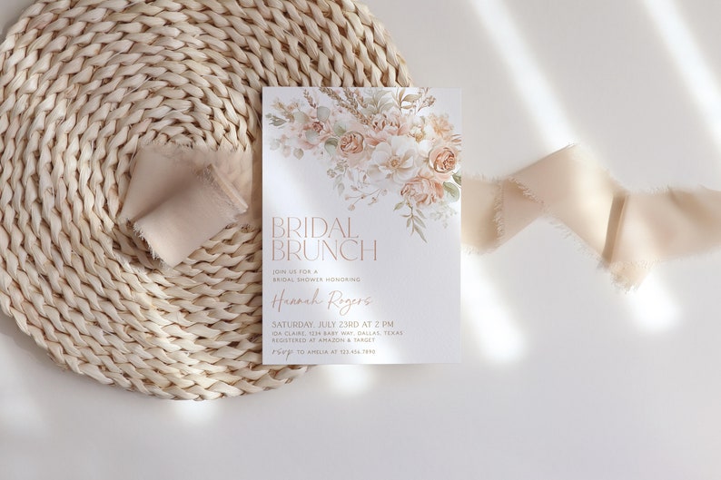 Faire-part pour le brunch de la mariée floral, invitation florale neutre pour la douche nuptiale, brunch de la mariée floral, modèle modifiable pour la douche nuptiale, floral, BS59 image 10