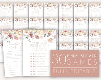 Pink Bridal Shower Games, Floral Bridal Shower Editable Games, Printable Games, Bridal Shower Games Pack, Spring Floral Bridal Games, BS24