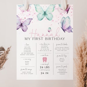 First Birthday Milestone Board Template, Butterfly Milestone Board, Baby Milestone Board, Butterfly Milestone Poster, Instant Download, BF1