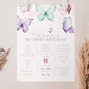 Erster Geburtstag Meilensteintafel Vorlage, Schmetterling Meilensteintafel, Baby Meilensteintafel, Sofort Download, BF1