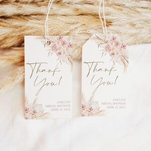 Pink Boho Floral Bridal Shower Favor Tag, Boho Thank You Tag, Bridal ...