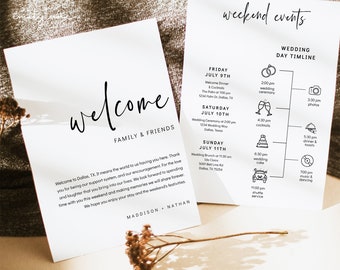 Minimalist Wedding Timeline Template, Wedding Timeline, Event Timeline, Wedding Itinerary, Weekend Schedule Printable, Welcome Bag, E1