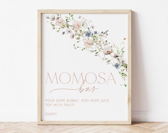 Wildflower Momosa Bar Sign, Wildflower Mimosa Bar Sign, Floral Shower Mimosa Bar Sign, Instant Download, Editable Champagne Bar Sign, BBS26