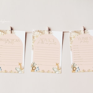 Fille de conseils pour baby shower safari bohème rose, jeu de baby shower bohème rose, prédictions de bébé, voeux de bébé, carte de conseils, baby shower dans la jungle, BBS44
