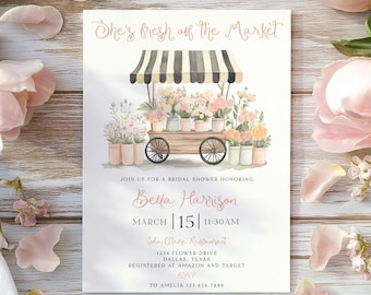 Fresh off the Market Bridal Shower Invitation, Bridal Shower Invite, Spring Bridal Shower, She's Fresh Off the Market, Flower Cart, BS67