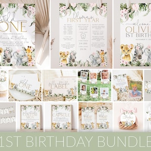 Wild One 1st Girl Birthday Invitation Bundle, Wild One Girl Invitation, Wild One Birthday Decorations, Wild One Birthday Girl, BD06