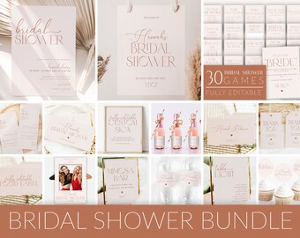 Boho Minimal Bridal Shower Invitation Bundle Template, Minimal Bridal Shower Invite, Boho Bridal Shower, Editable Bridal Shower Template, H1