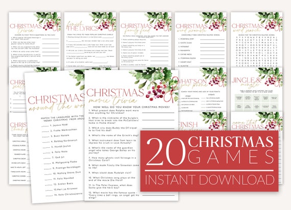 Christmas Party Games Bundle, Printable Holiday Games, Christmas Trivia Games, Holiday Party Games, Christmas Carol Game, Kids, Adults, CP03