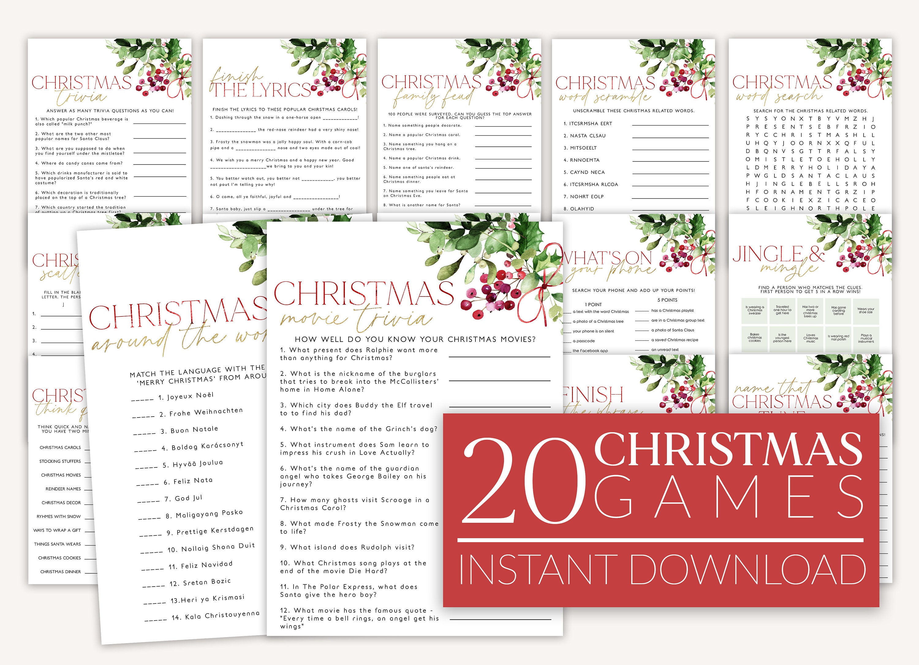 Christmas Party Games Bundle Printable Holiday Games - Etsy
