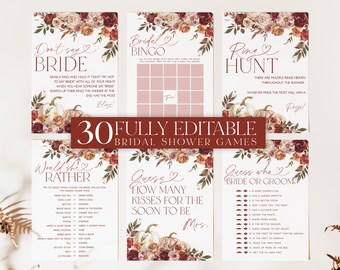 Fall in Love Bridal Shower Games, Fall Pumpkin Bridal Shower Editable Games, Printable Games, Bridal Games Pack, Fall Floral Bridal, BS64