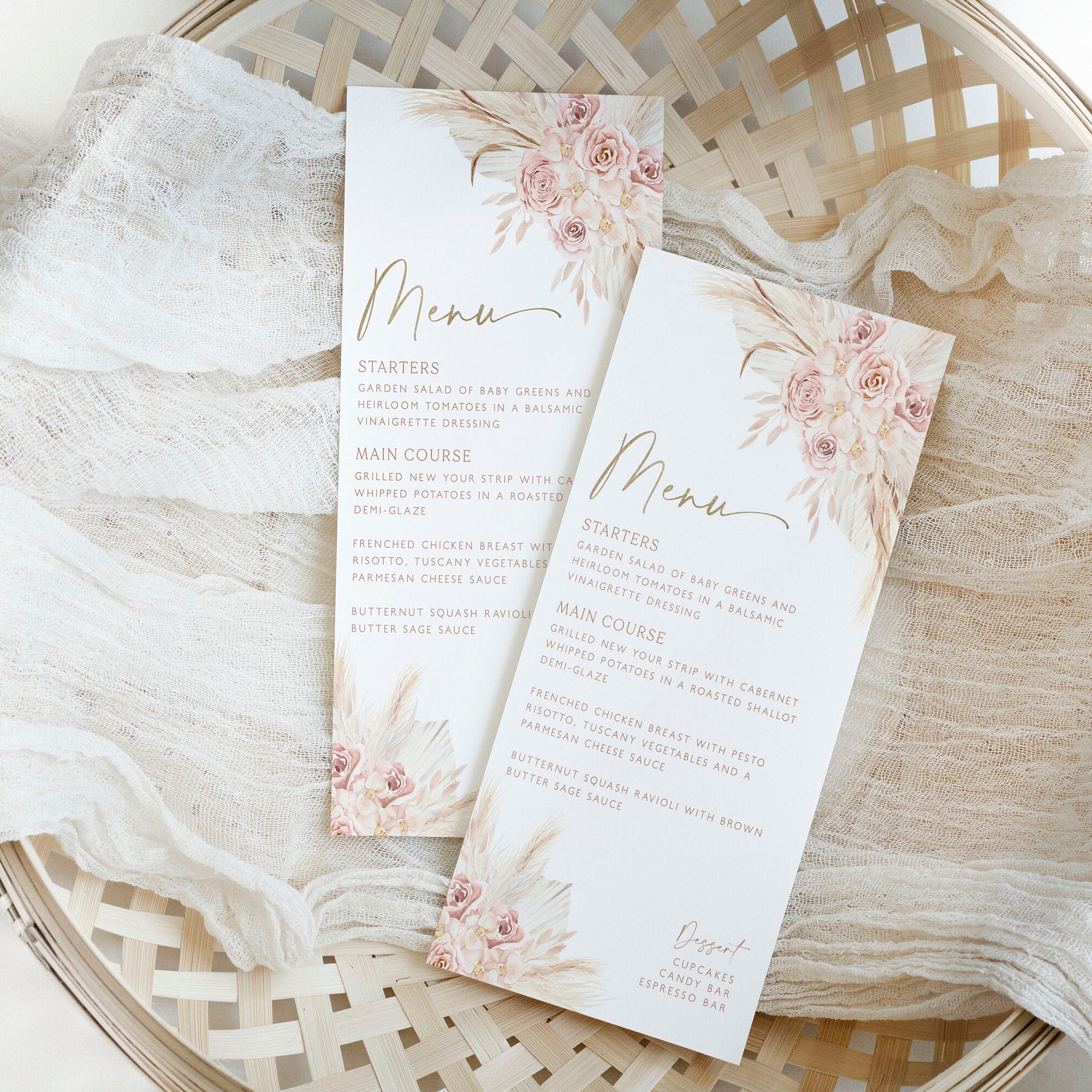 Pink Boho Floral Menu Template, Printable Bridal Shower Menu, Boho Menu ...