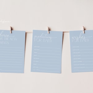 Niño azul de consejos de baby shower, juego de baby shower boho, predicciones de baby shower, deseos de baby shower, tarjeta de consejos, juego de baby shower para niños, BBS18