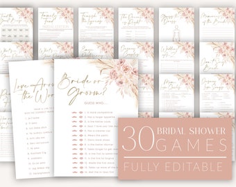 Pink Boho Bridal Shower Games, Boho Floral Bridal Shower Editable Games, Boho Printable Games, Boho Games Pack, Bohemian Bridal Games, BS33