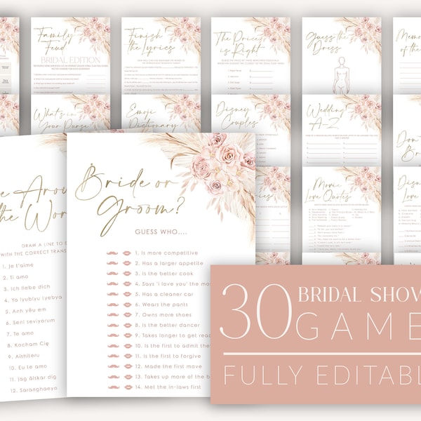 Pink Boho Bridal Shower Games, Boho Floral Bridal Shower Editable Games, Boho Printable Games, Boho Games Pack, Bohemian Bridal Games, BS33