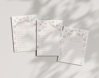 Floral Baby Shower Advice, Baby Shower Predictions, Baby Shower Wishes, Advice Card, Editable Games, Baby in Bloom Baby Games Floral, BBS103