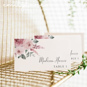 Hochzeit Tischkarten Vorlage, Dusty Rose Tischkarte, Florale Tischkarte, bearbeitbare Hochzeitskarten, bearbeitbare Hochzeit Tischname Karte, Rosa