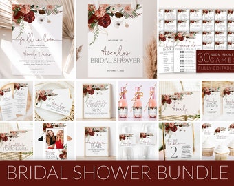 Fall in Love Bridal Shower Invitation Bundle Template, Bohemian Bridal Shower, Bridal Shower Invite, Editable Bridal Shower Template, BS27