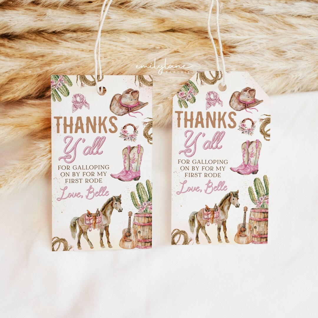 1st Rodeo Birthday Favor Tag, Pink Western Birthday Thank You Tag ...