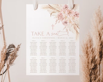 Boho Christening Seating Chart, Pink Baptism Seating Chart, Printable Seating Chart Template, Boho Seating Chart, Editable Seating Plan, BT6