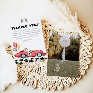 Race Car Birthday Thank You Card, Two Fast Birthday Thank you, Red Race Car Birthday, Race Car Thank You, 2nd Birthday Thank You, BD43