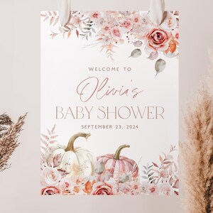 Pumpkin Baby Shower Welcome Sign, Floral Pumpkin Baby Welcome Sign, Girl Baby Shower, Pink Floral Pumpkin, Printable Welcome Sign, BBS106 image 10