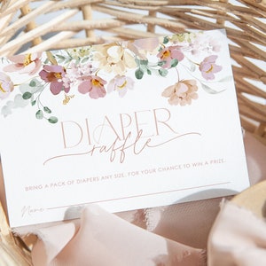 Windel-Verlosungskarte, gedämpfter Blumen-Windel-Einsatz, rosa Babyparty-Einsatzkarte, Baby in Bloom-Babyparty, Mädchen-Babyparty, BBS29